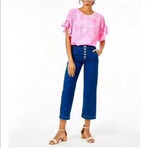 Lilly Pulitzer Aileen Jeans Pineapple Grove Button Fly Cropped